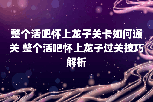 整个活吧怀上龙子关卡如何通关 整个活吧怀上龙子过关技巧解析