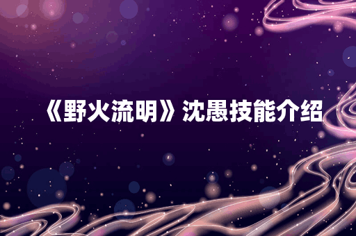 《野火流明》沈愚技能介绍