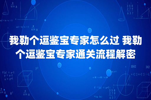 我勒个逗鉴宝专家怎么过 我勒个逗鉴宝专家通关流程解密