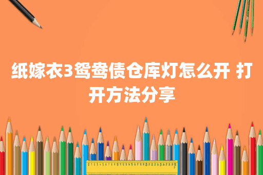 纸嫁衣3鸳鸯债仓库灯怎么开 打开方法分享