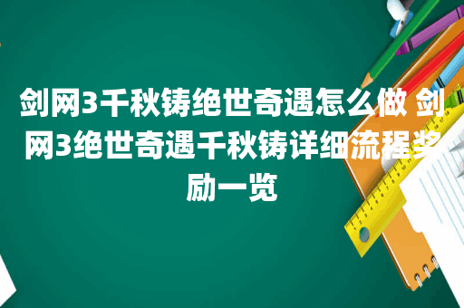剑网3千秋铸绝世奇遇怎么做 剑网3绝世奇遇千秋铸详细流程奖励一览